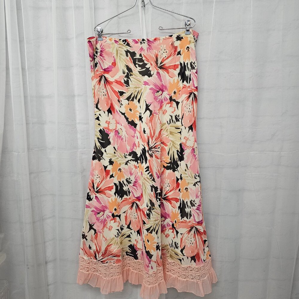 Liz Claiborne Skirt Maxi Floral Bohemian Cottage Fairy Coquette Lace 16 - Picture 6 of 11